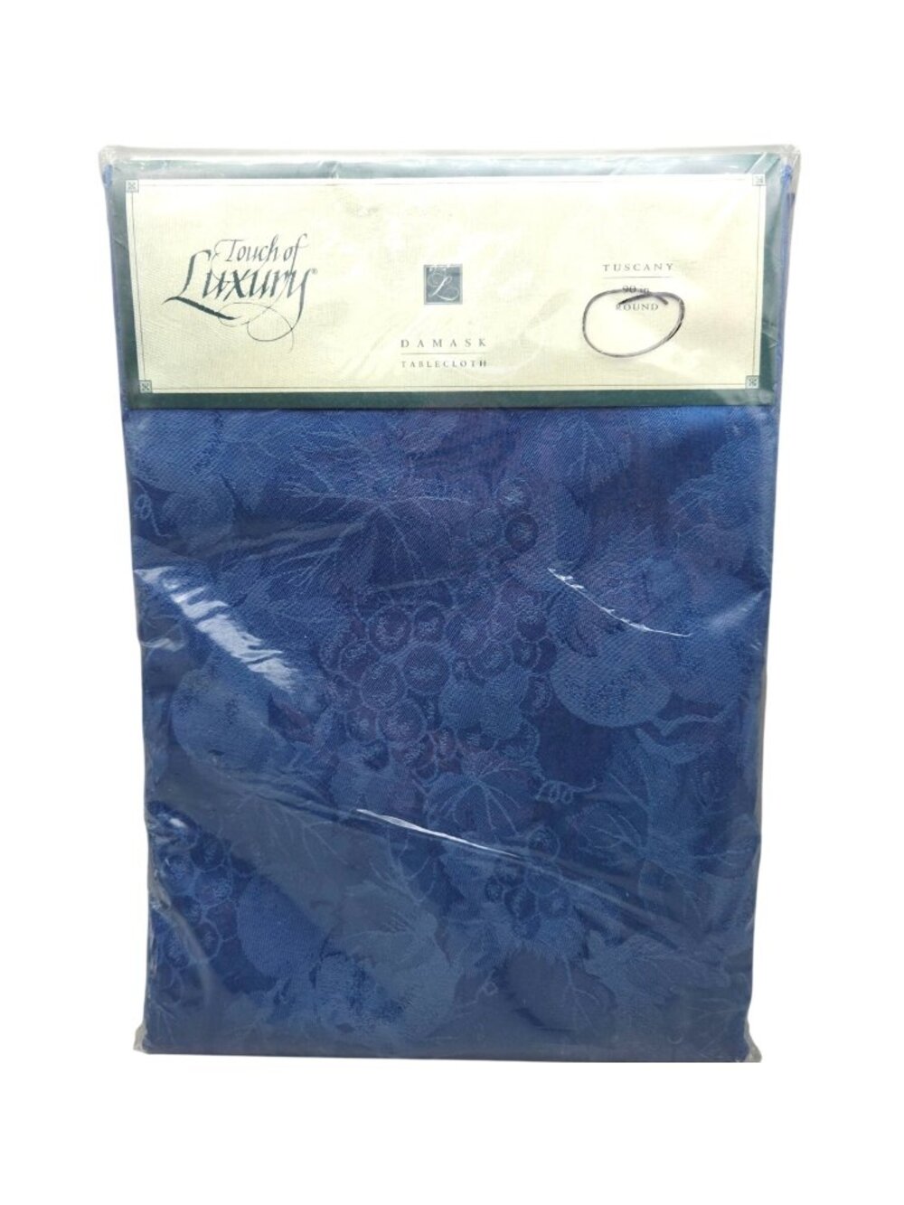 Touch Of Luxury Round Damask Tuscany Blue Tablecloth Cotton Blend 90"
